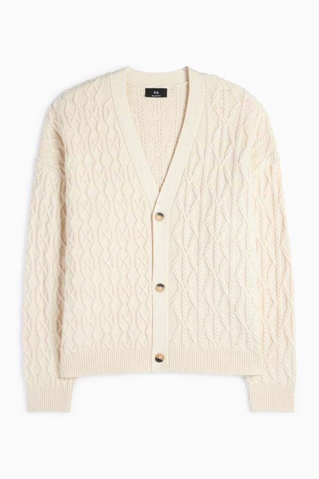 Uomo - Cardigan - motivo a treccia - crema