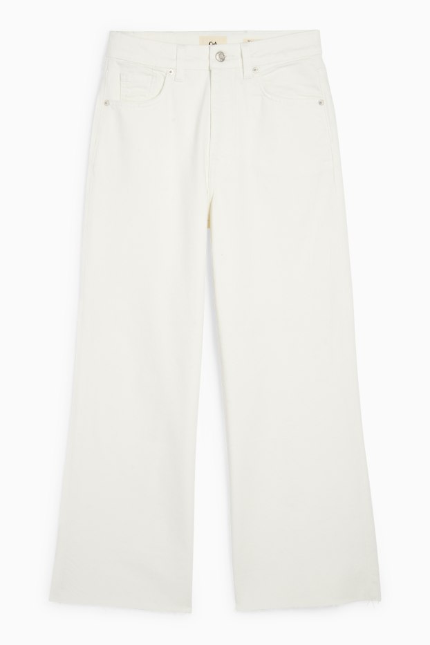 Dames - Korte wide leg jeans - mid waist - wit