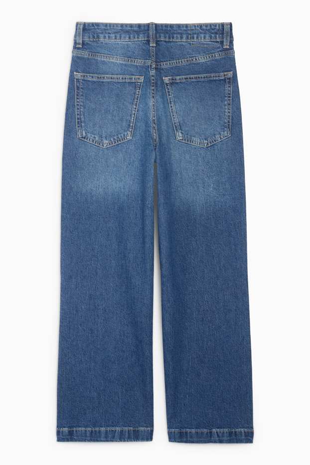 Dámské - Krátké wide leg jeans - mid waist - džíny - tmavomodré