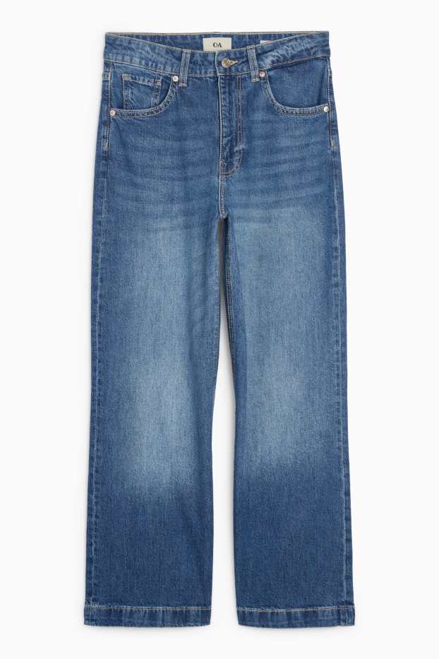 Dámské - Krátké wide leg jeans - mid waist - džíny - tmavomodré