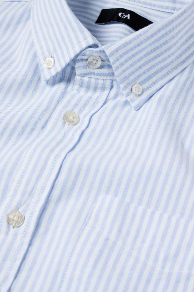 Heren - Overhemd - regular fit - button down - gestreept - blauw / wit