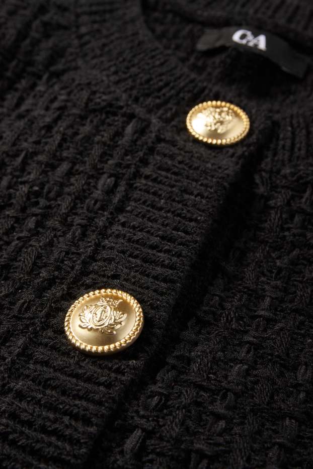 Women - Knitted waistcoat - textured - black
