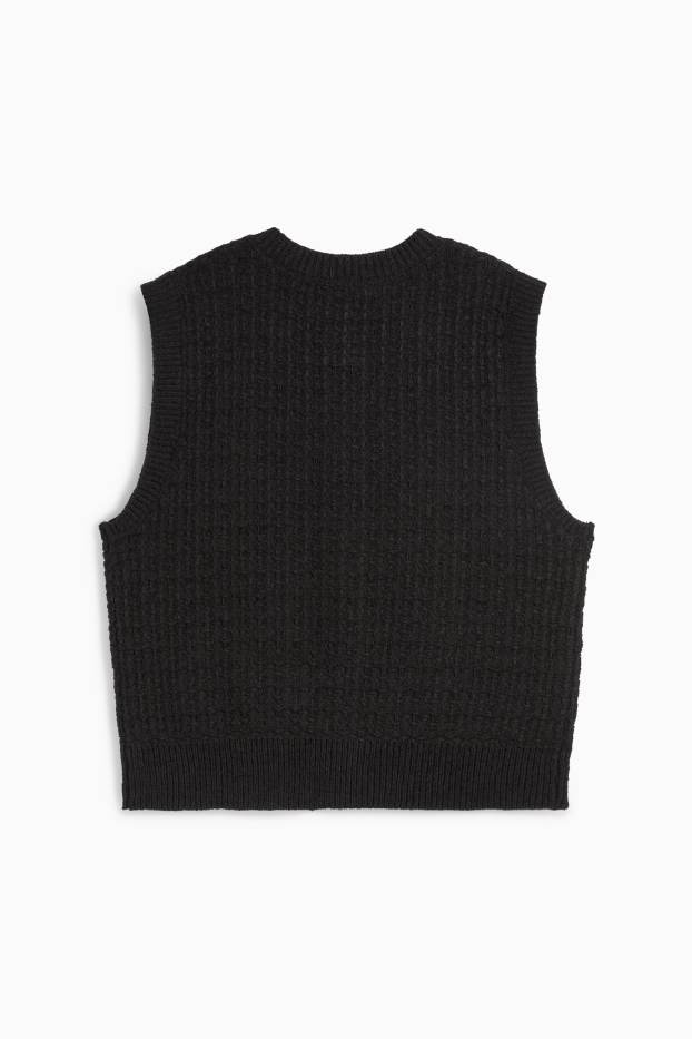 Women - Knitted waistcoat - textured - black