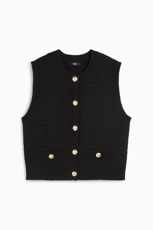 Women - Knitted waistcoat - textured - black
