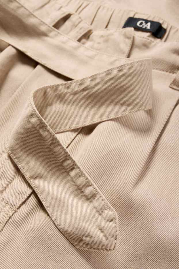Dames - Pantalon met ceintuur - high waist - wide leg - beige