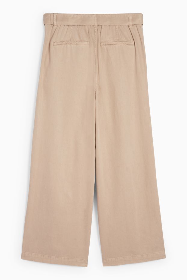Dames - Pantalon met ceintuur - high waist - wide leg - beige