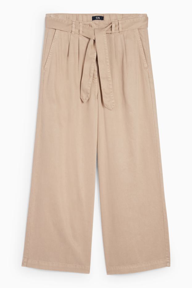 Dames - Pantalon met ceintuur - high waist - wide leg - beige
