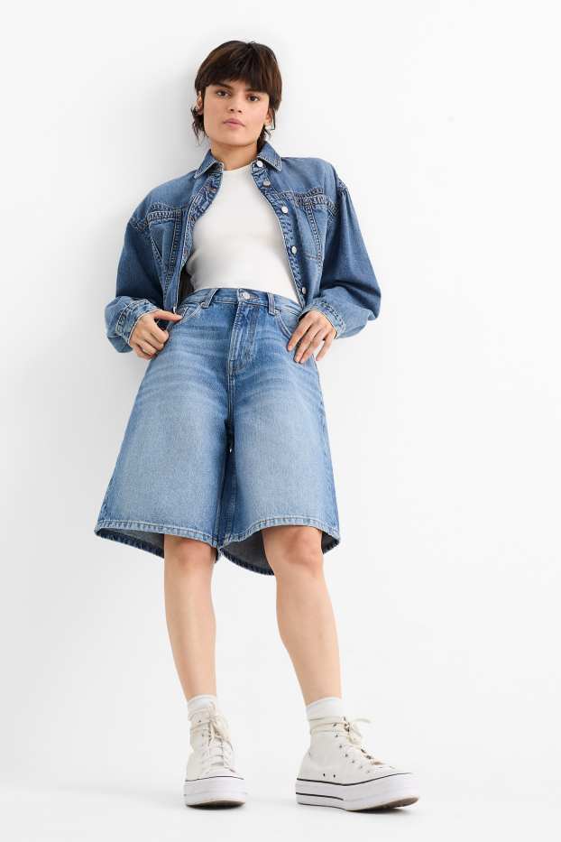 Damen - Jorts - Mid Waist - jeansblau
