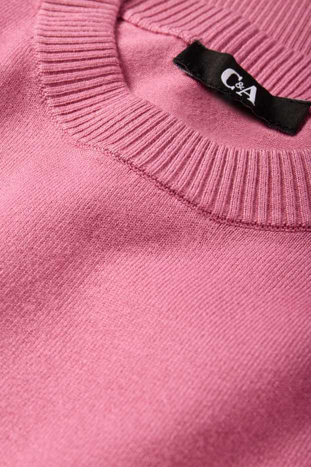 Damen - Strickpullover - kurzarm - dunkelrosa