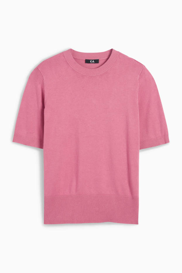 Damen - Strickpullover - kurzarm - dunkelrosa