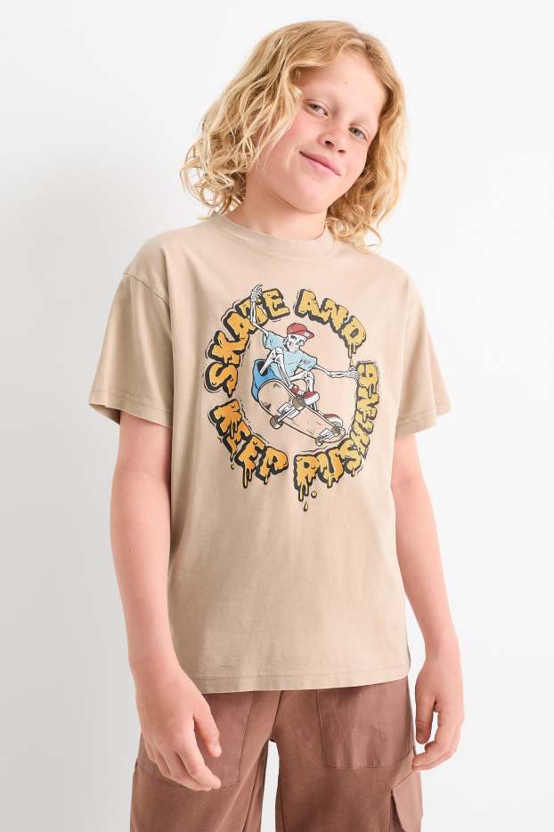 Kinder Buben - Skater-Skelett - Kurzarmshirt - beige