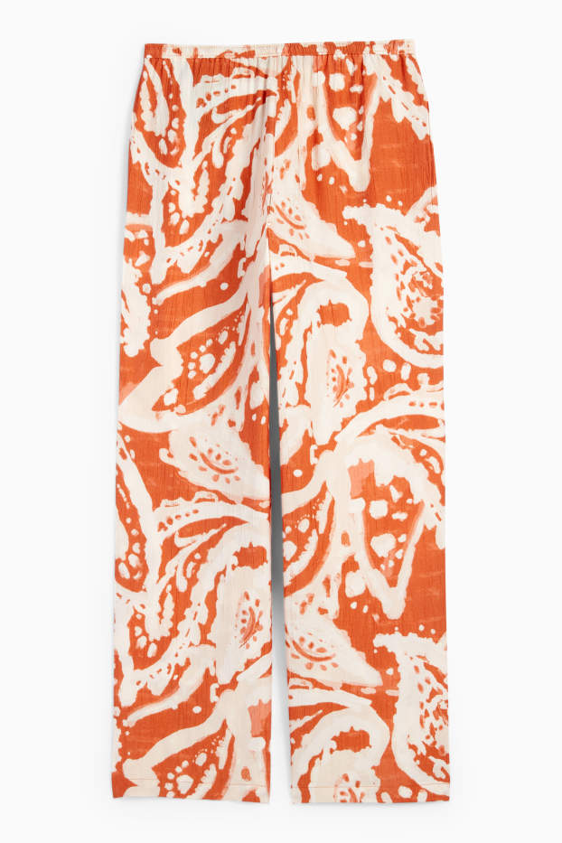 Donna - Pantaloni - vita media - palazzo - fantasia - arancio scuro
