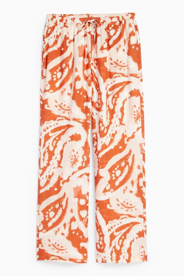 Donna - Pantaloni - vita media - palazzo - fantasia - arancio scuro