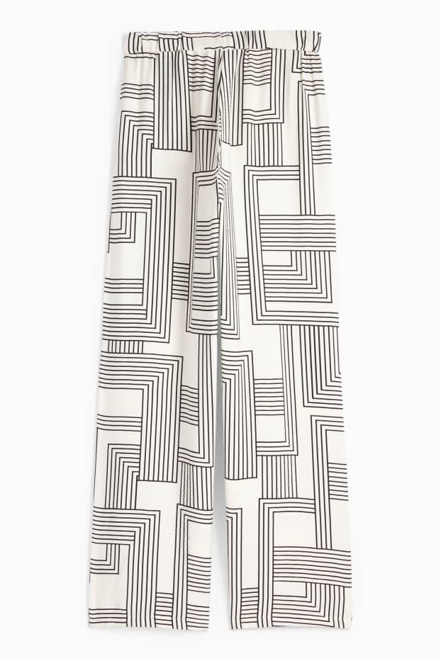 Femei - Pantaloni de stofă - talie înaltă - wide leg - cu model - alb / negru