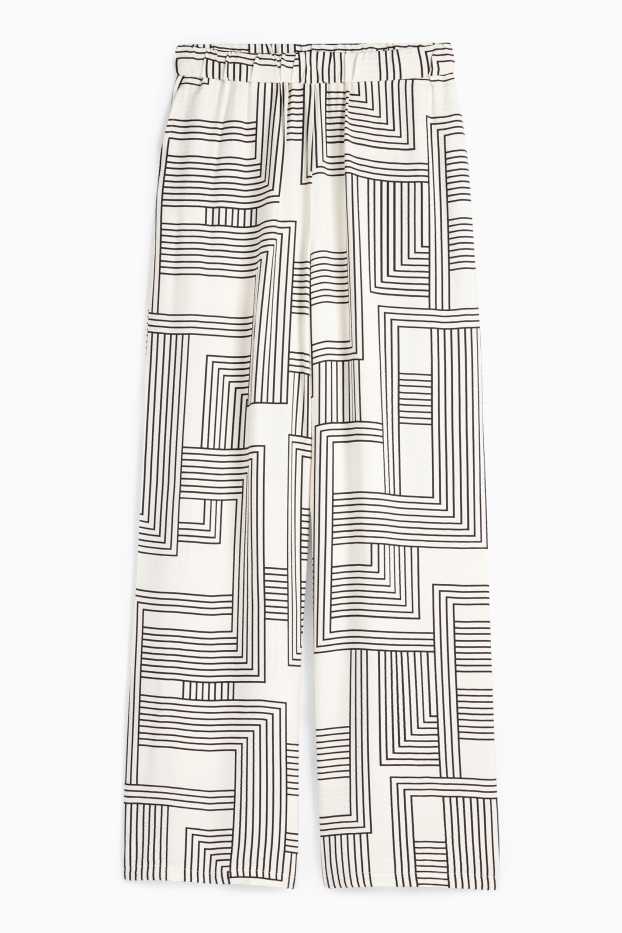 Femei - Pantaloni de stofă - talie înaltă - wide leg - cu model - alb / negru