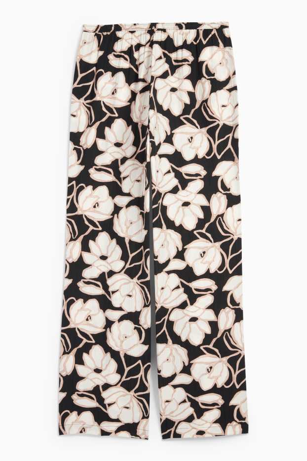 Femmes - Pantalon en toile - mid waist - palazzo - à fleurs - noir / beige