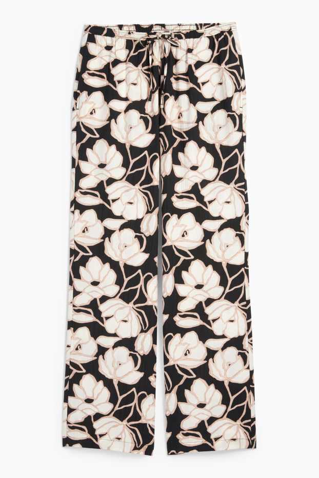Femmes - Pantalon en toile - mid waist - palazzo - à fleurs - noir / beige