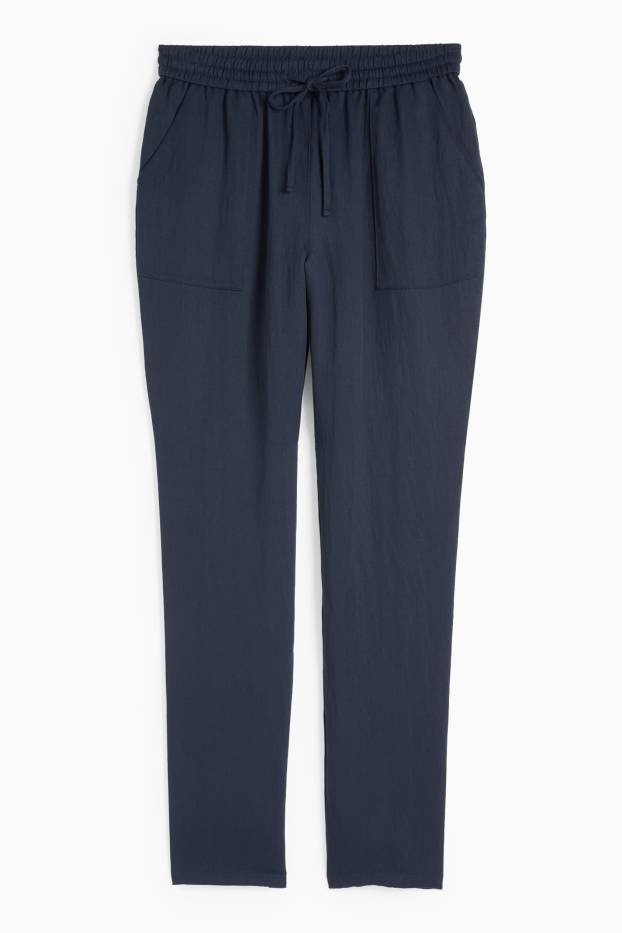 Dames - Pantalon - mid waist - tapered fit - donkerblauw
