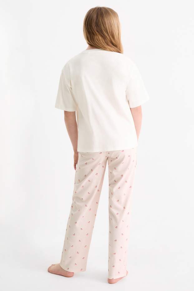 Kinderen: meisjes - Kers - pyjama - 2-delig - wit / roze