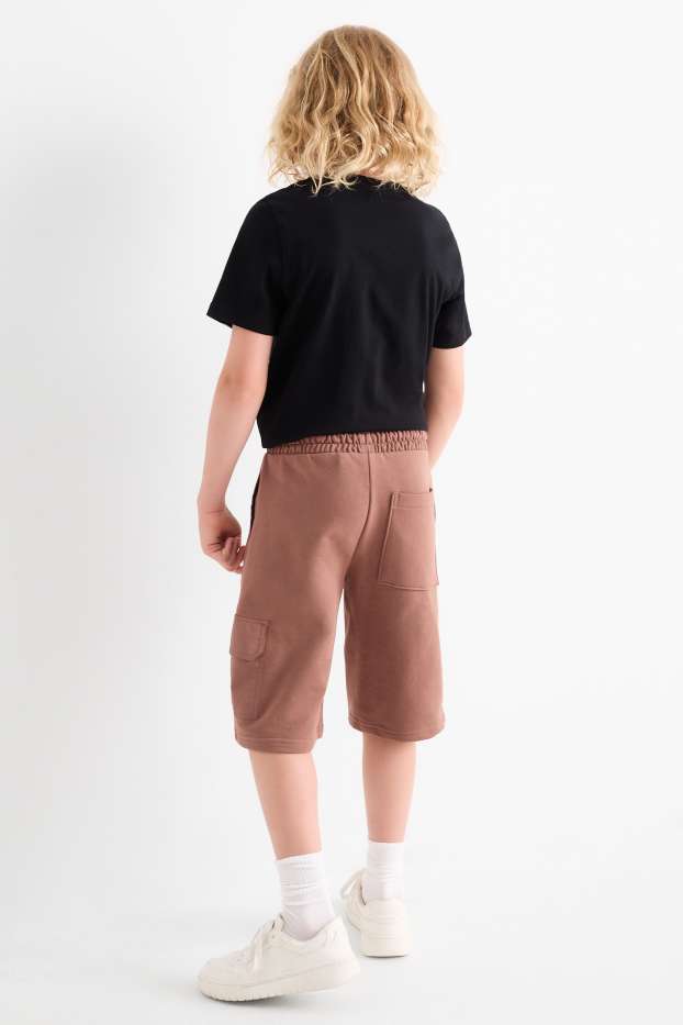 Enfants garçons - Short cargo en molleton - marron
