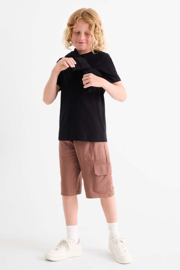Enfants garçons - Short cargo en molleton - marron