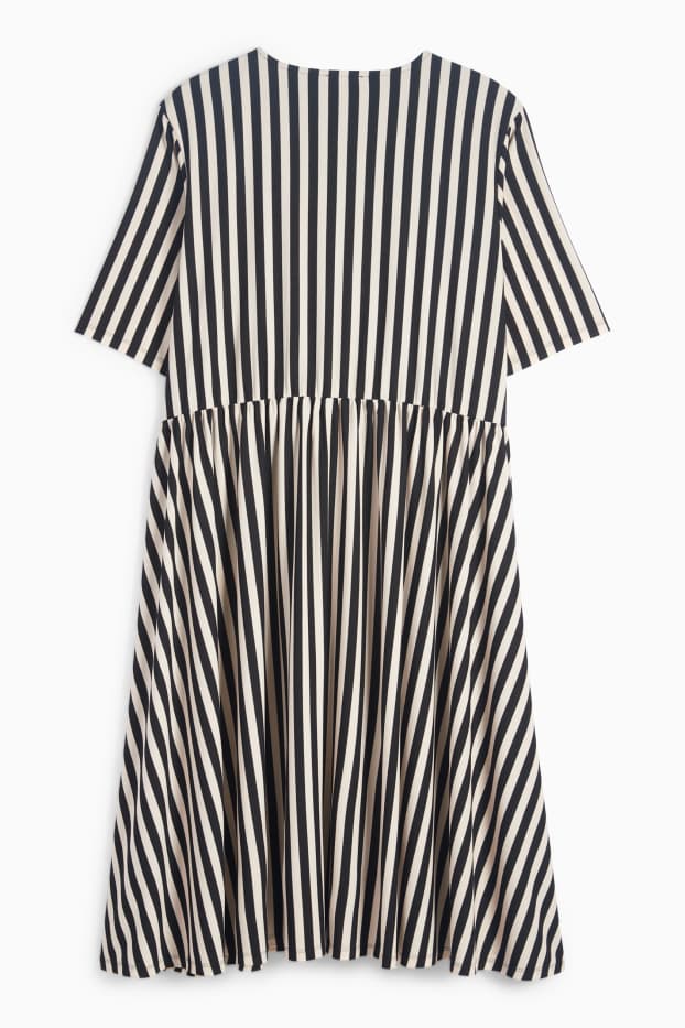 Damen - Wickelkleid - gestreift - schwarz / weiß