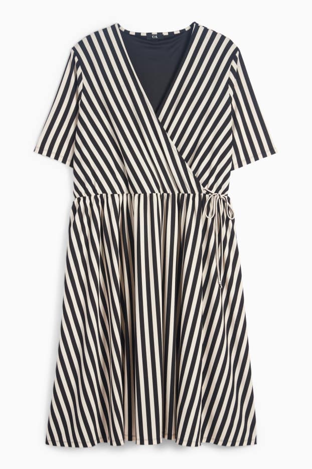 Damen - Wickelkleid - gestreift - schwarz / weiß