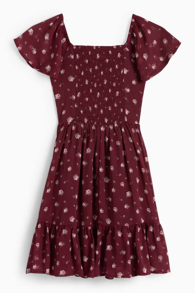 Kinderen: meisjes - Jurk van chiffon - gebloemd - bordeaux