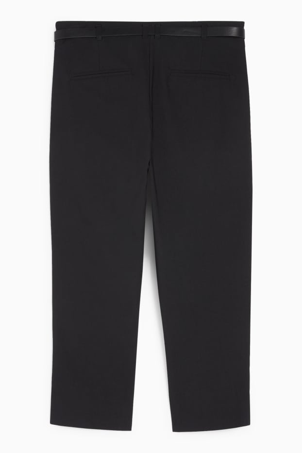 Damen - Caprihose mit Gürtel - Mid Waist - Slim Fit - schwarz