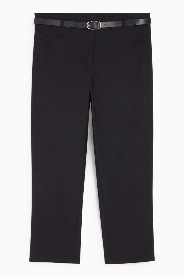 Damen - Caprihose mit Gürtel - Mid Waist - Slim Fit - schwarz