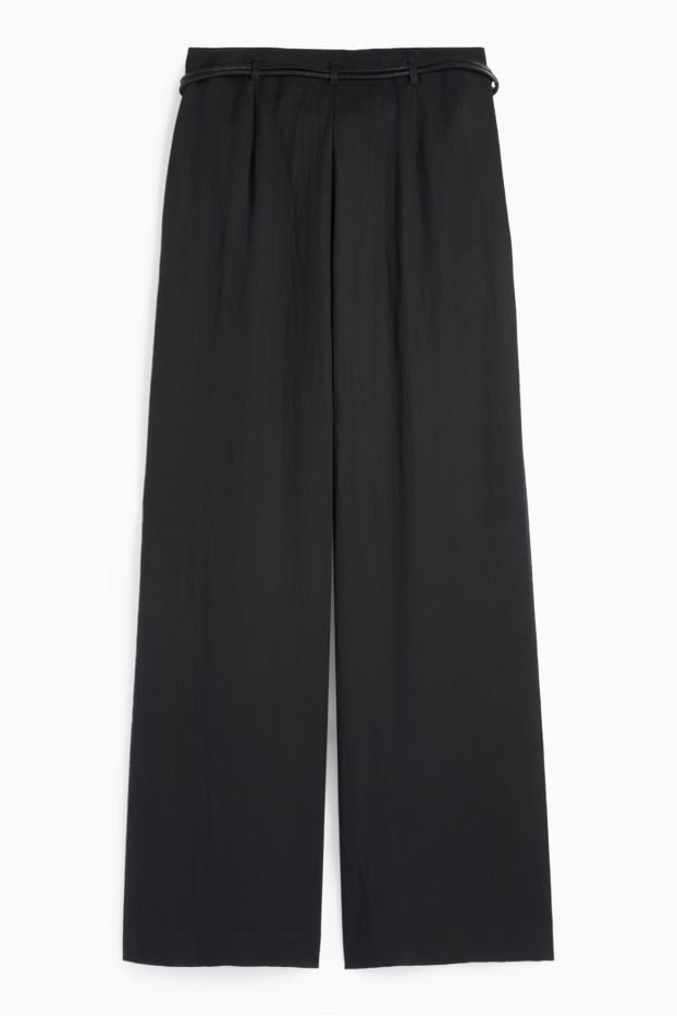 Femei - Pantaloni de stofă cu curea - talie înaltă - wide leg - negru
