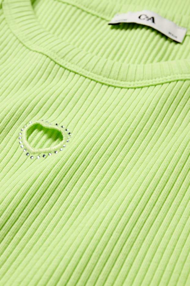 Kinder Mädchen - Herz - Kleid mit Strasssteinen - gerippt - hellgrün