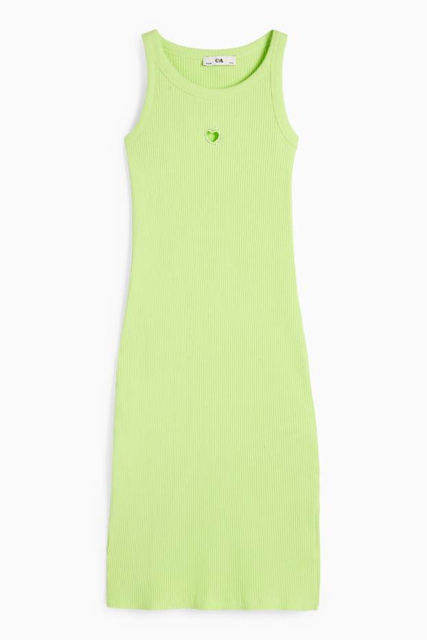 Kinder Mädchen - Herz - Kleid mit Strasssteinen - gerippt - hellgrün