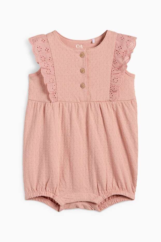 Bébés filles - Combinaison bébé - broderie anglaise - texturée - rose foncé