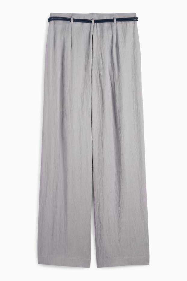 Femei - Pantaloni de stofă cu curea - talie înaltă - wide leg - gri