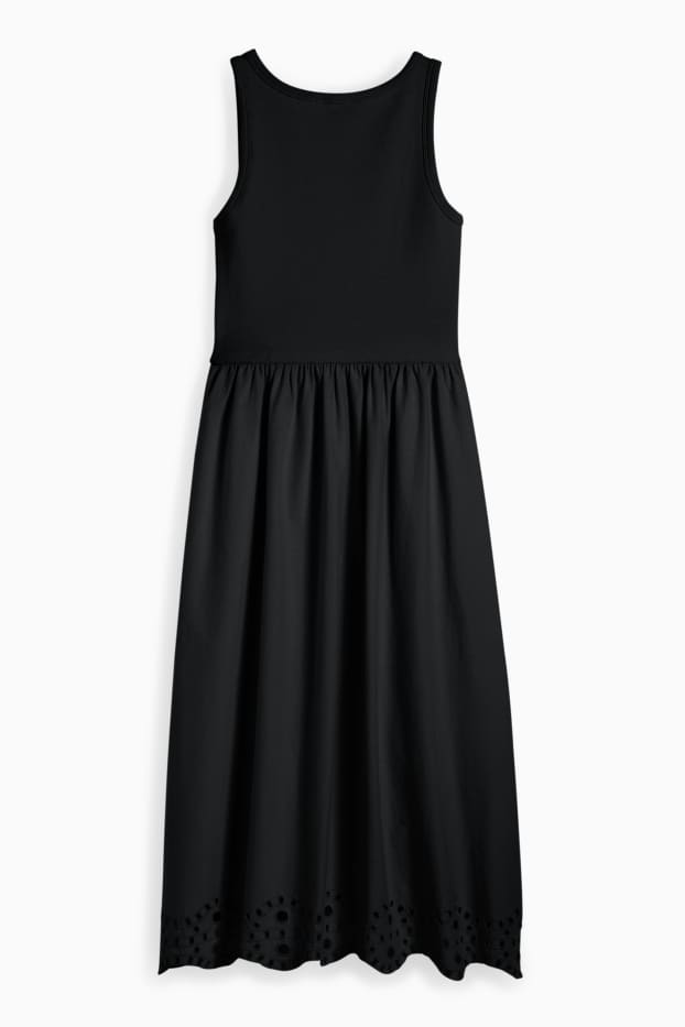 Damen - Fit & Flare Kleid - Broderie Anglaise - schwarz