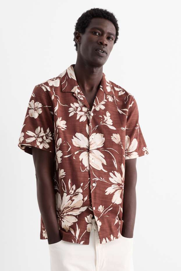 Herren - Hemd - Regular Fit - Reverskragen - gemustert - braun