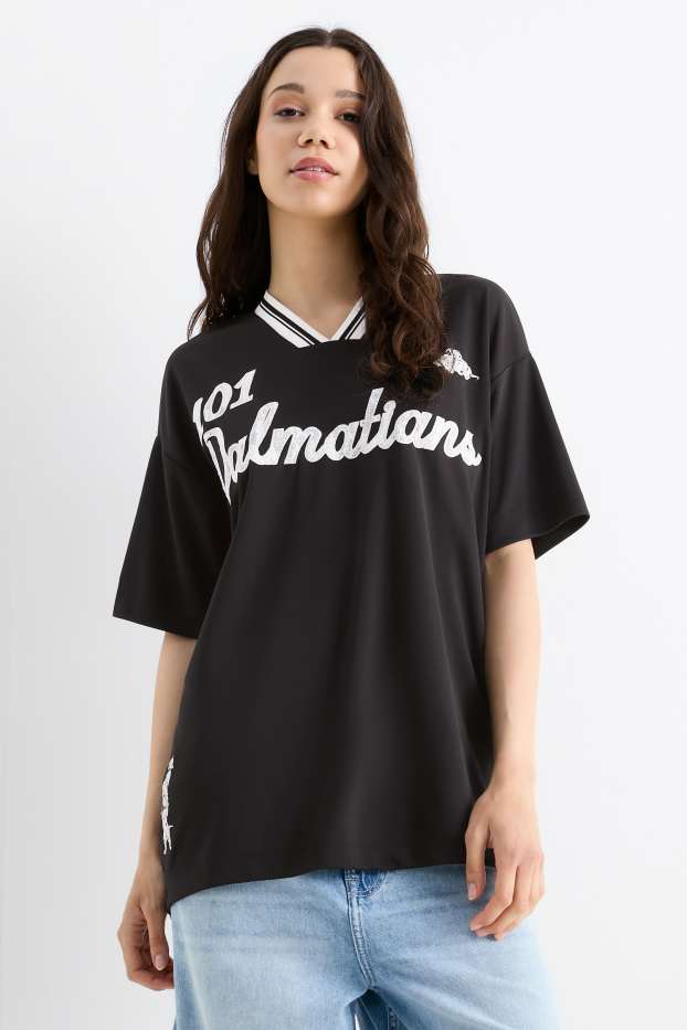 Femmes - T-shirt à col V - oversize - Les 101 Dalmatiens - noir