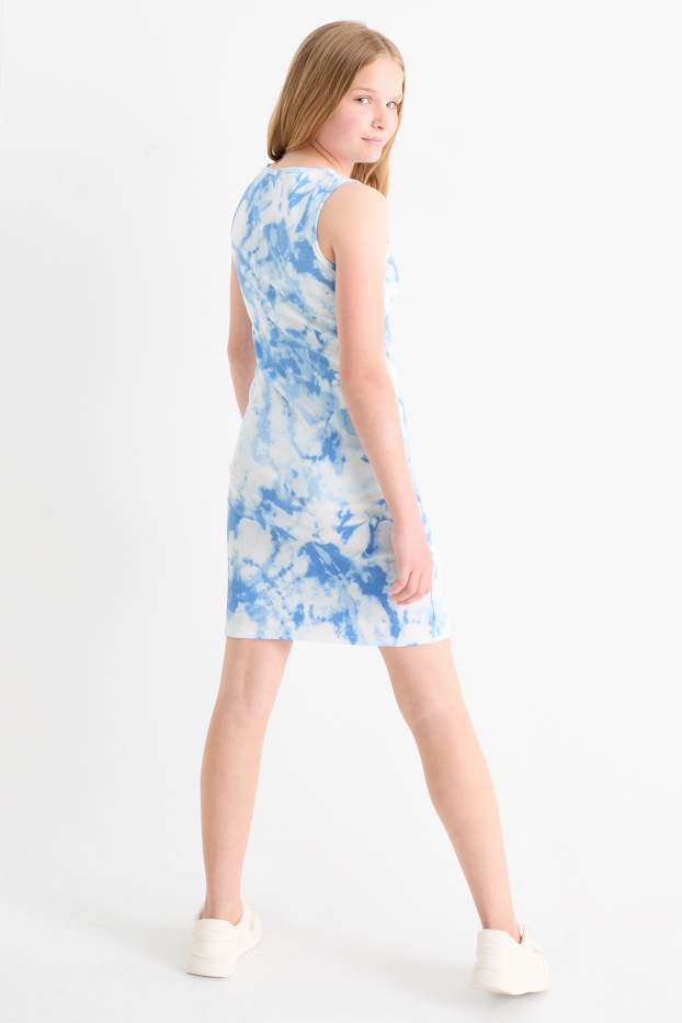 Enfants filles - Lilo & Stitch - robe - finition côtelée - à motif - bleu / blanc