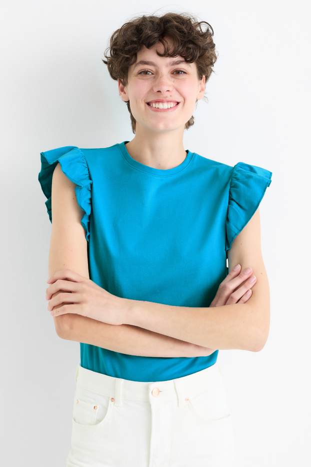 Dona - Samarreta de màniga curta bàsica - regular fit - turquesa