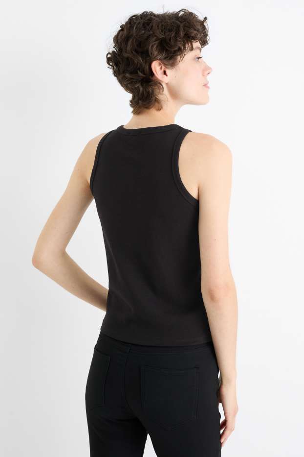 Damen - Top - gerippt - schwarz