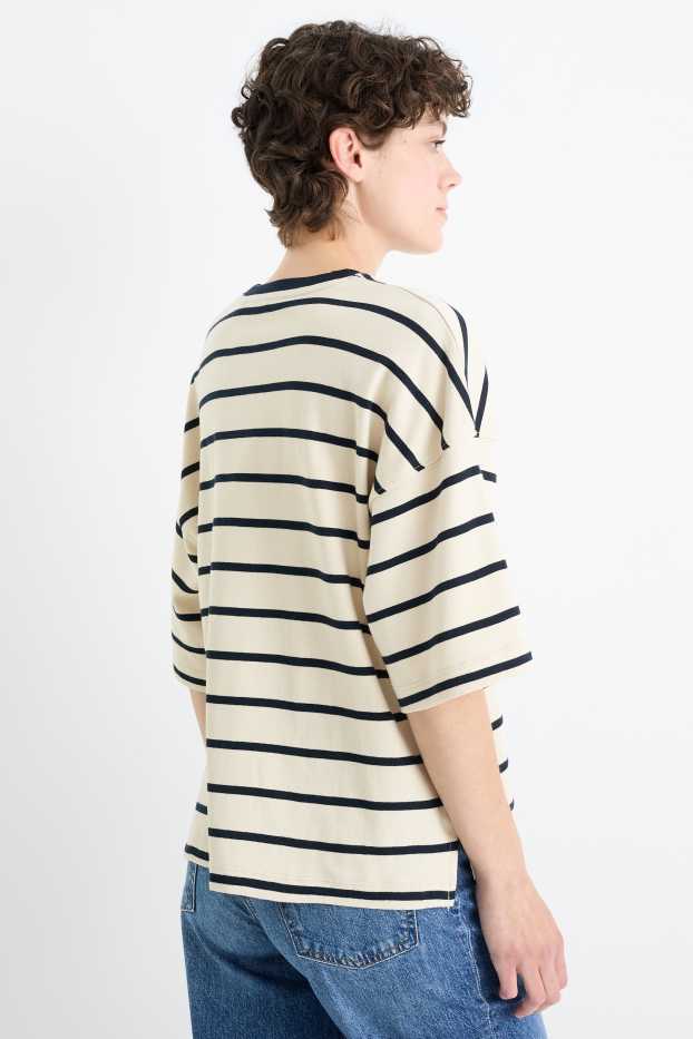 Femmes - T-shirt - oversize - à rayures - noir / beige