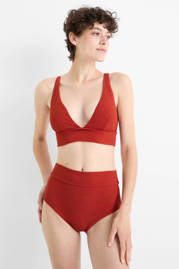 Damen - Bikini-Hose - High Waist - LYCRA® XTRA LIFE™ - strukturiert - dunkelrot