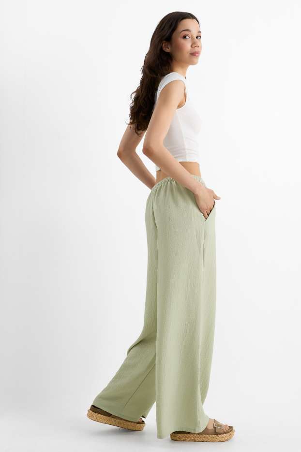 Femmes - Pantalon en toile - mid waist - wide leg - vert clair