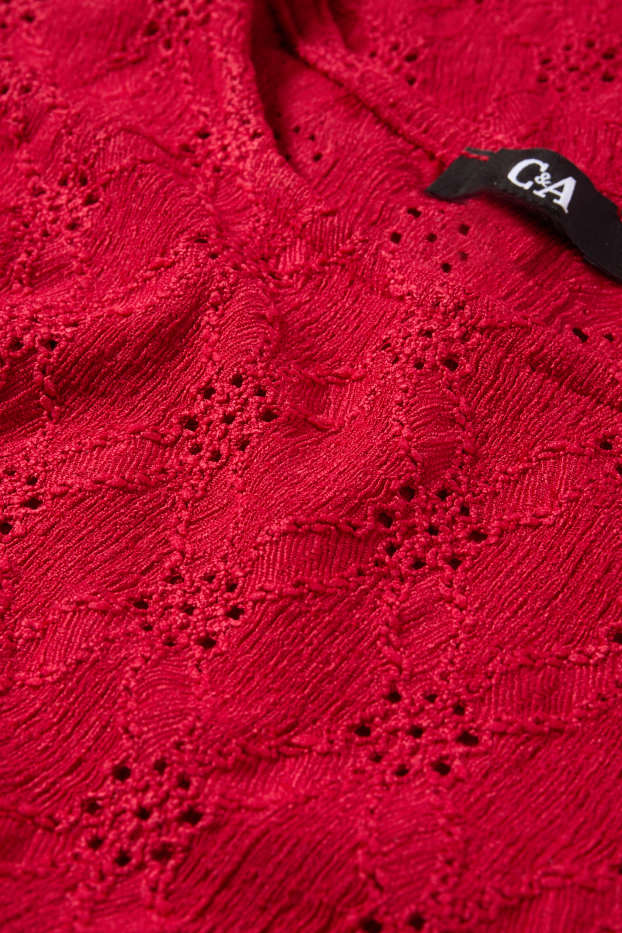 Dames - Top - broderie Anglaise - donkerrood