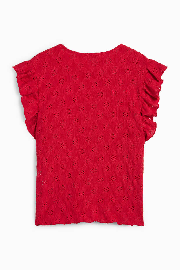 Dames - Top - broderie Anglaise - donkerrood