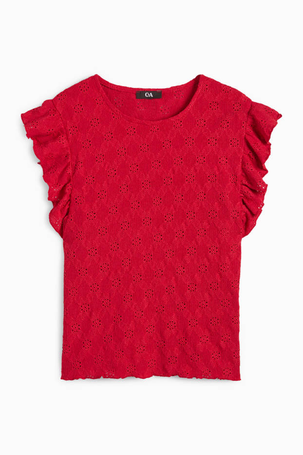 Dames - Top - broderie Anglaise - donkerrood