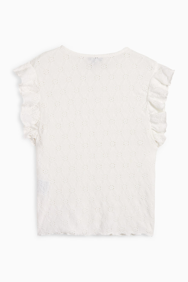 Femei - Top - broderie englezească - alb