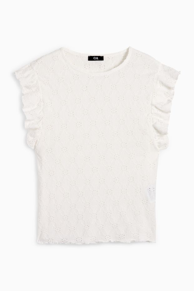 Femei - Top - broderie englezească - alb