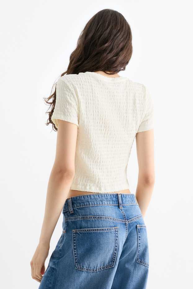 Donna - T-shirt corta - tessuto tramato - bianco
